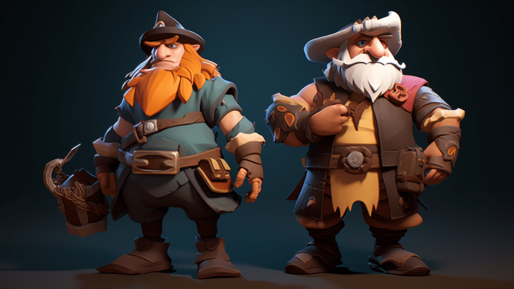 stylized 3d game characters with beard