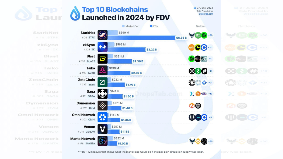 Top 10 Blockchains Launched in 2024 by FDV