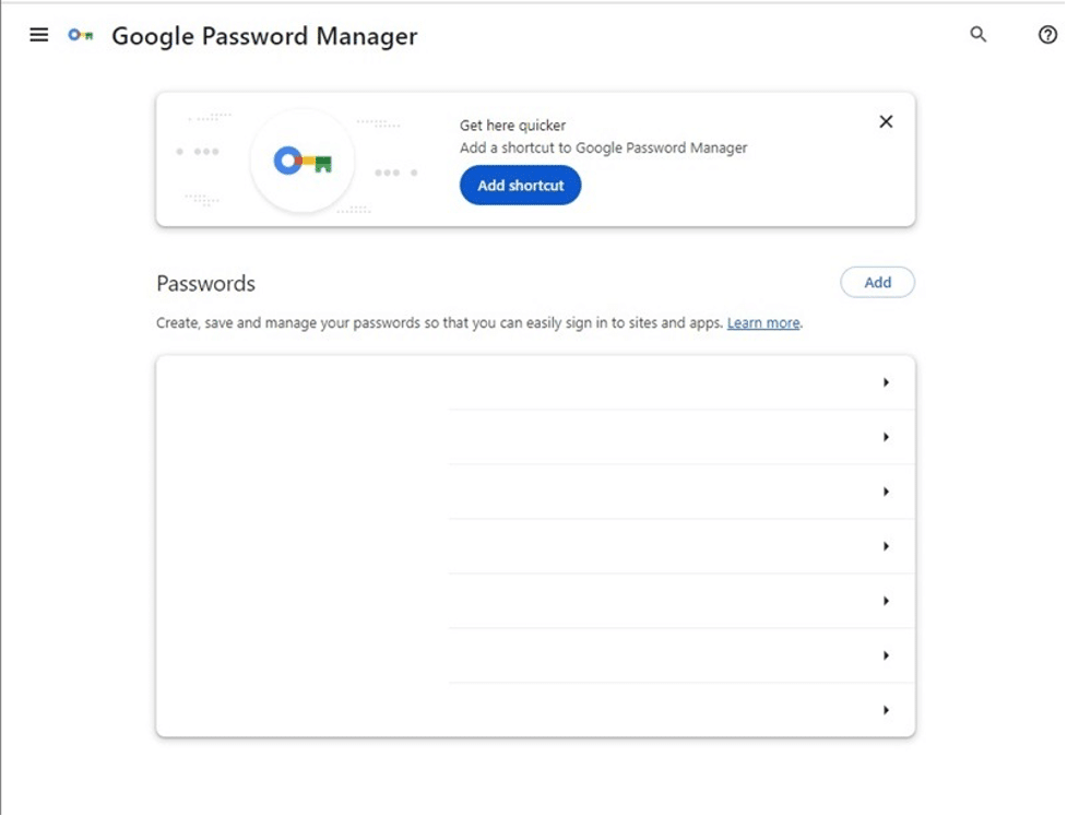 check for saved passwords