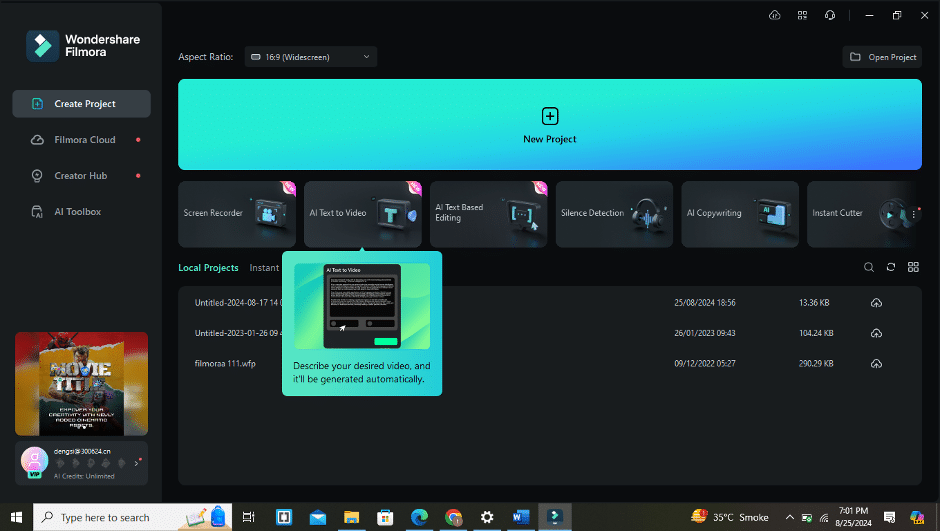 ai text to video feature of filmora