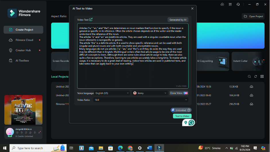 input text to filmora