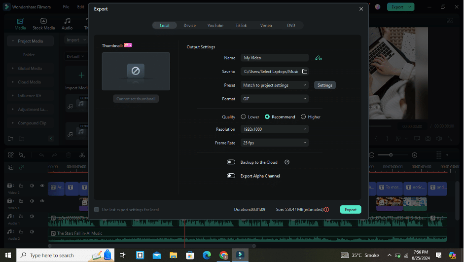 export the video from filmora