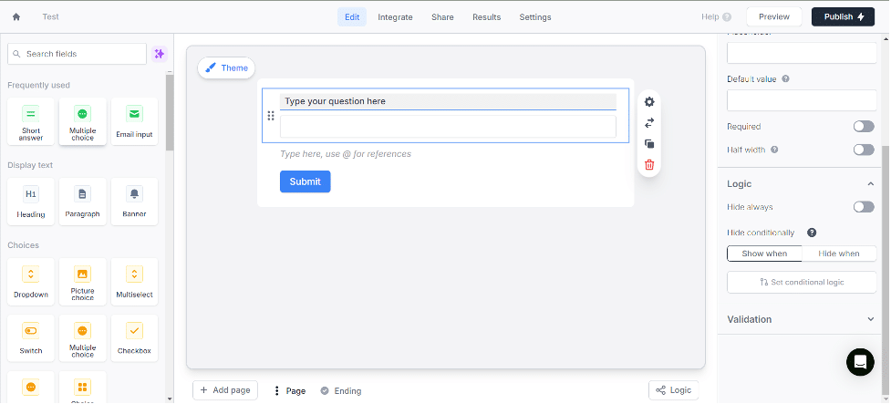Fillout form builder interface