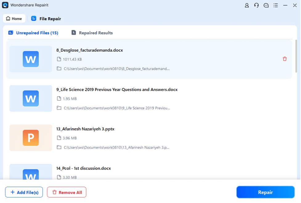 repair button option