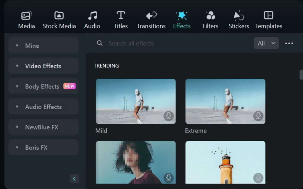 using effects in the video