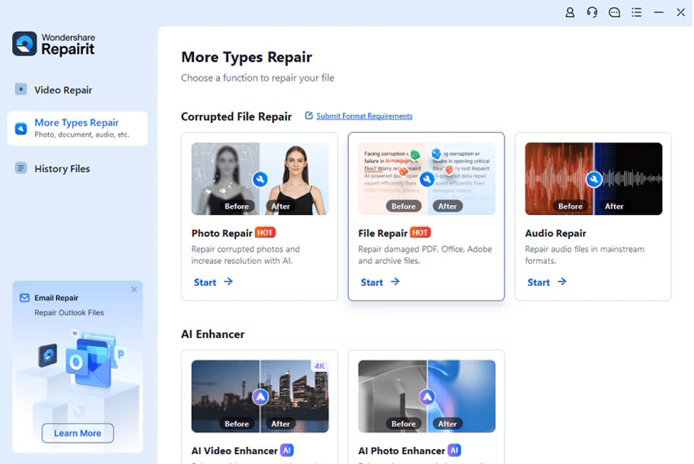 wondershare repairit interface