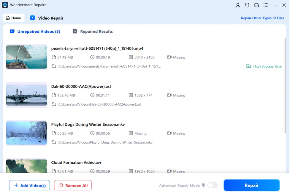 hit repair to start process