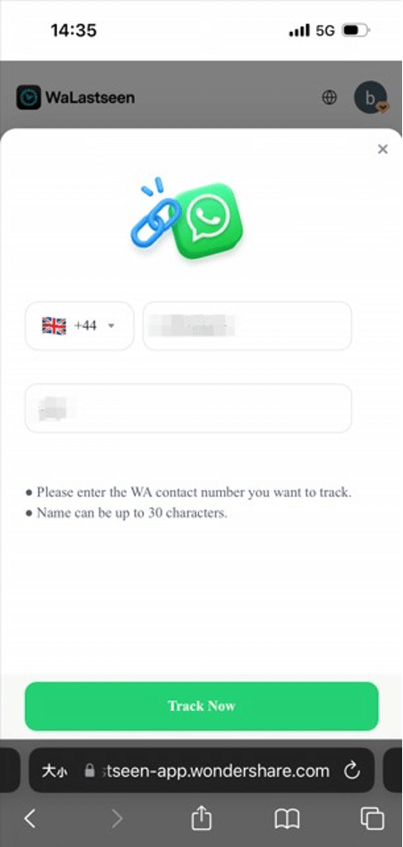 open the website and start tracking