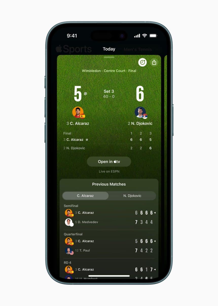 Apple Sports Now Has Tennis Scores