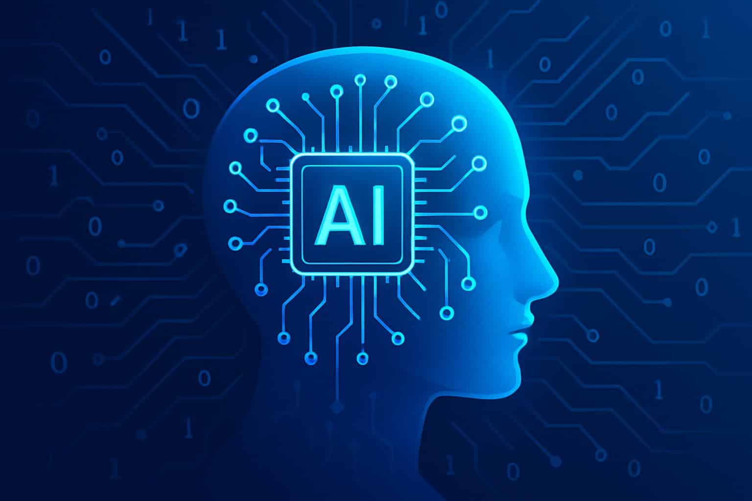 Artificial intelligence concept with digital brain and technology network background