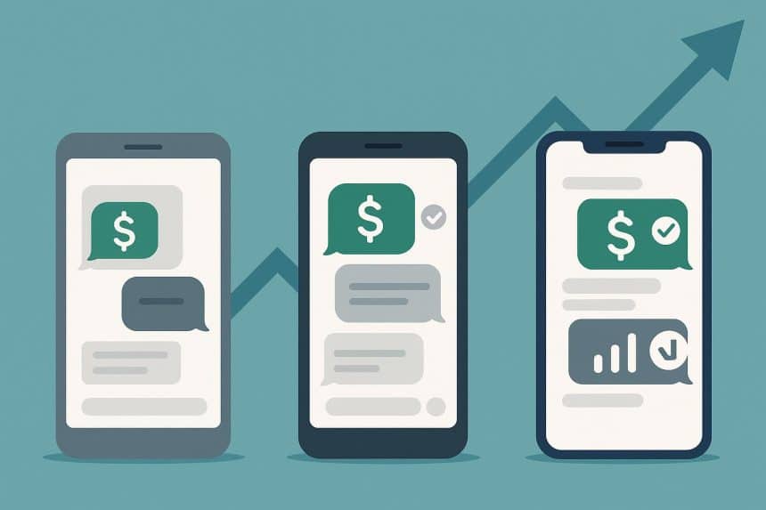 Modern financial messaging app interface showcasing secure chat and digital transaction features