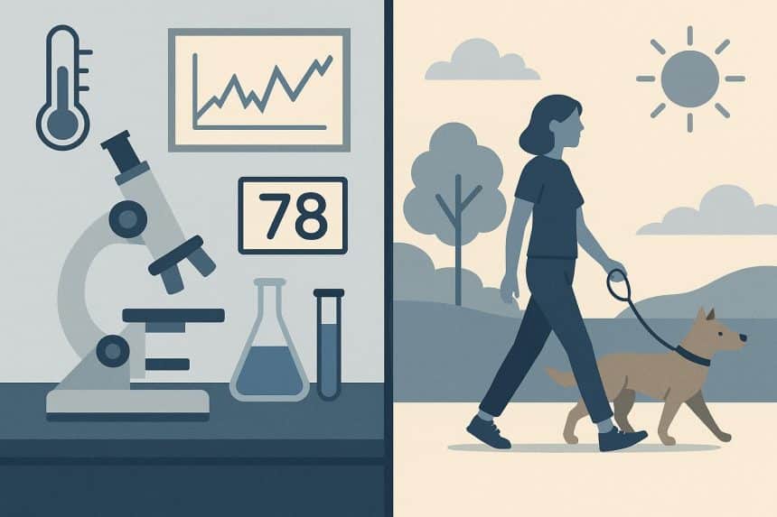 Scientific lab equipment contrasting with real-world environments to highlight research vs daily life