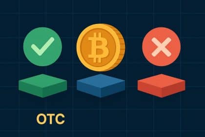 Digital coins and candlestick chart representing advantages and disadvantages of crypto OTC trading