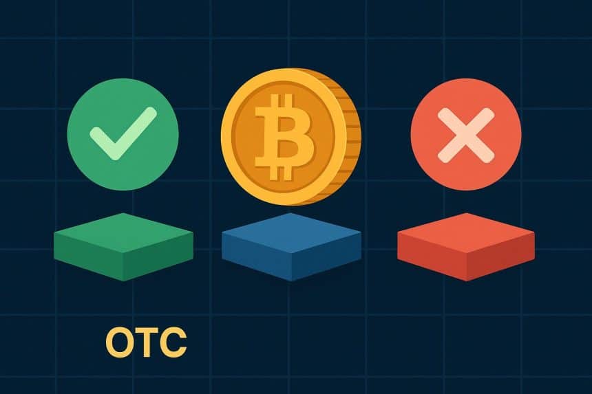 Digital coins and candlestick chart representing advantages and disadvantages of crypto OTC trading
