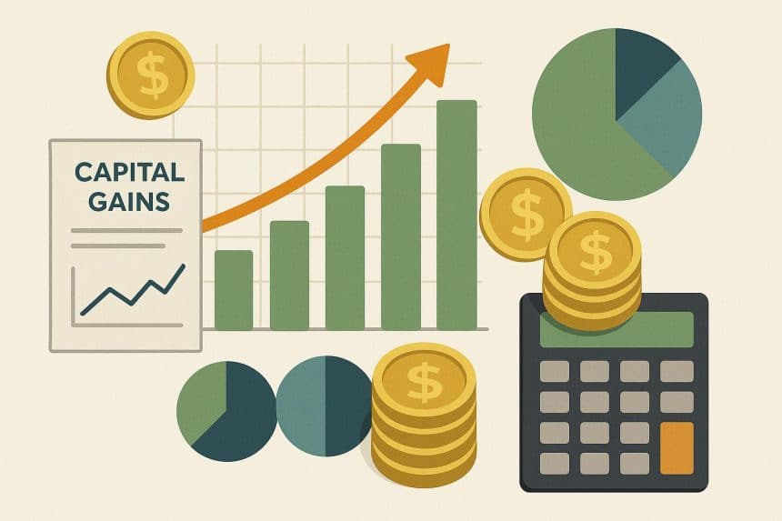 Financial advisor analyzing stock charts and documents for capital gains management strategies