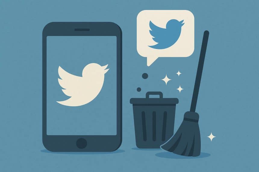 Twitter user deleting old tweets on mobile app, illustrating digital privacy and account cleanup