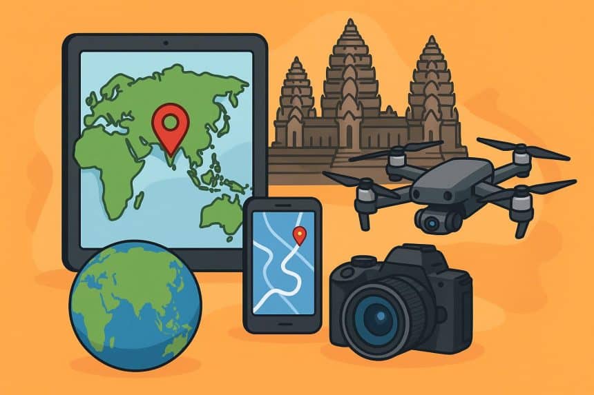 Modern gadgets and digital maps enhancing travel experiences in popular Asian destinations