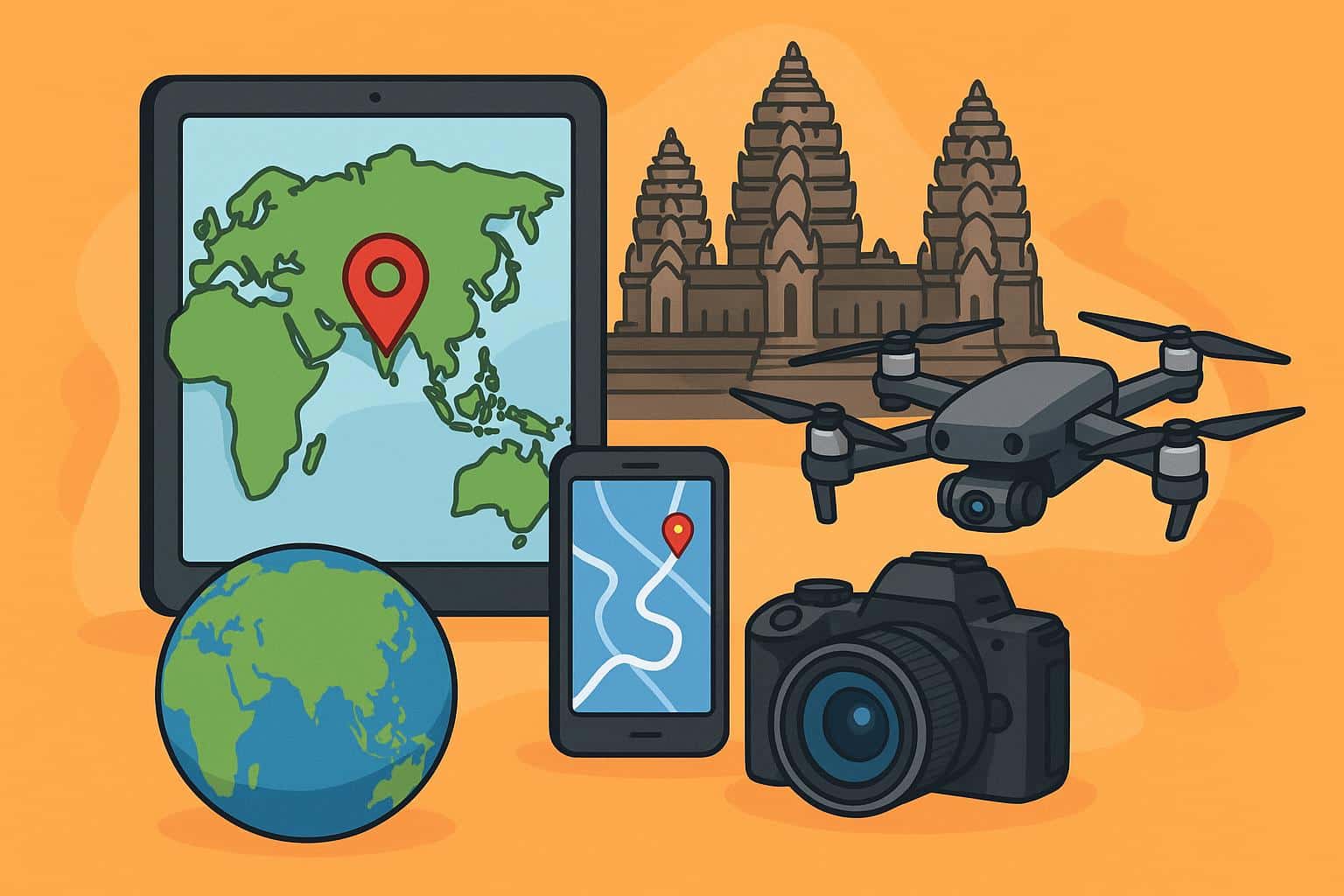 Modern gadgets and digital maps enhancing travel experiences in popular Asian destinations
