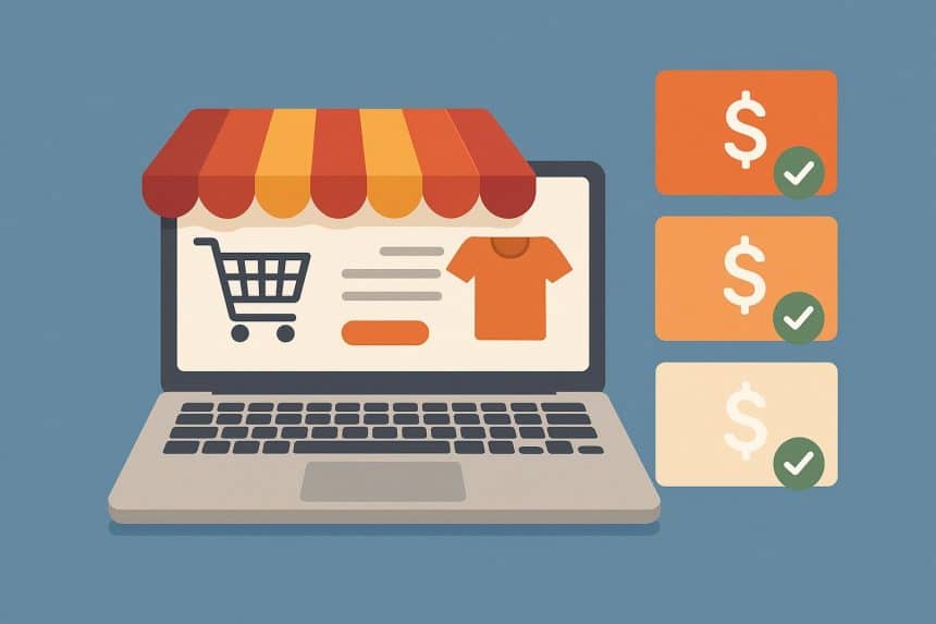 Comparison of ecommerce hosting tiers with pricing charts and online store elements