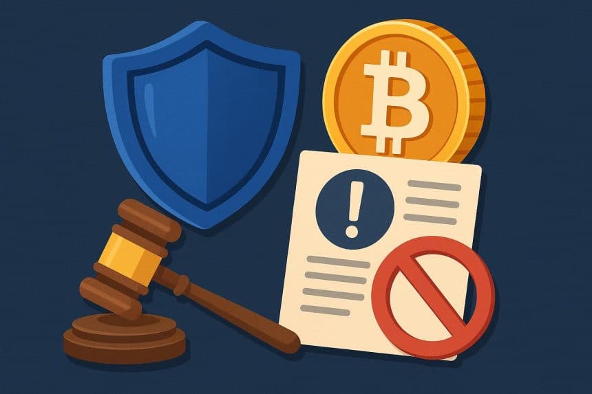 Shield protecting digital cryptocurrency symbols against fraud accusation graphics
