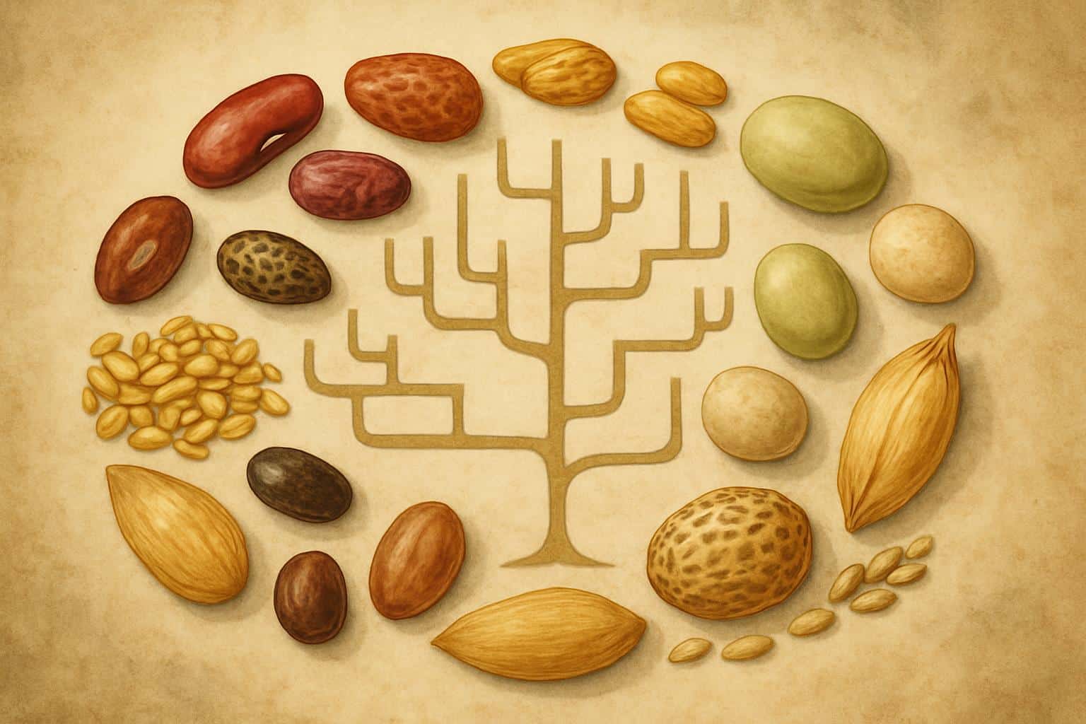 Diverse seeds displayed to highlight advanced seed collection and evaluation practices