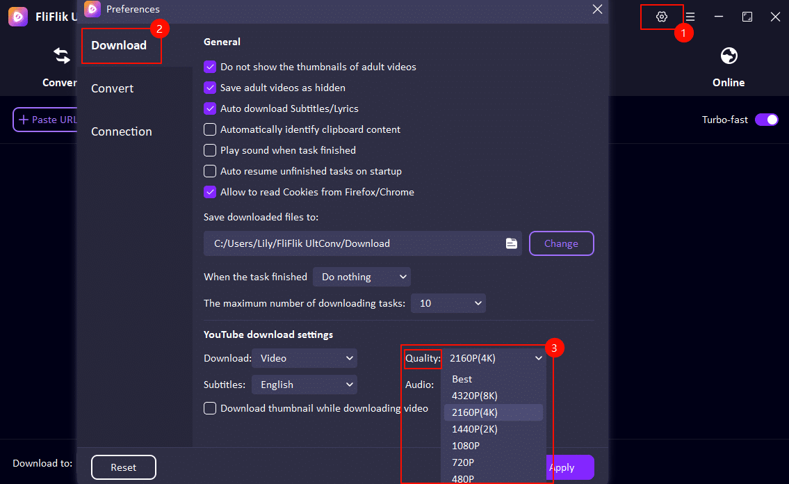 choose video quality in ultconv
