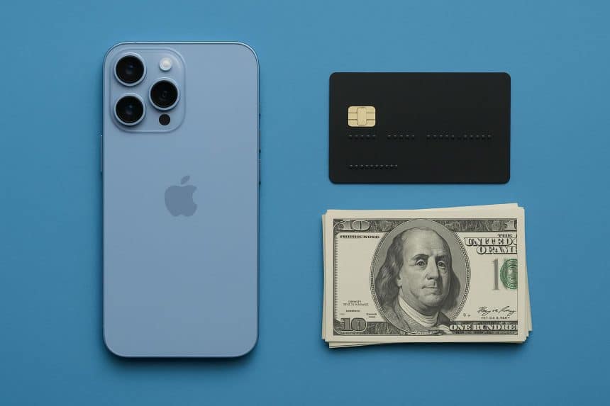 iPhone with payment app interface highlighting monthly installment option for Apple users