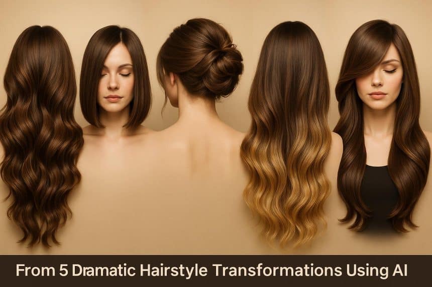 AI-generated before-and-after hairstyles showcasing dramatic virtual hair transformations