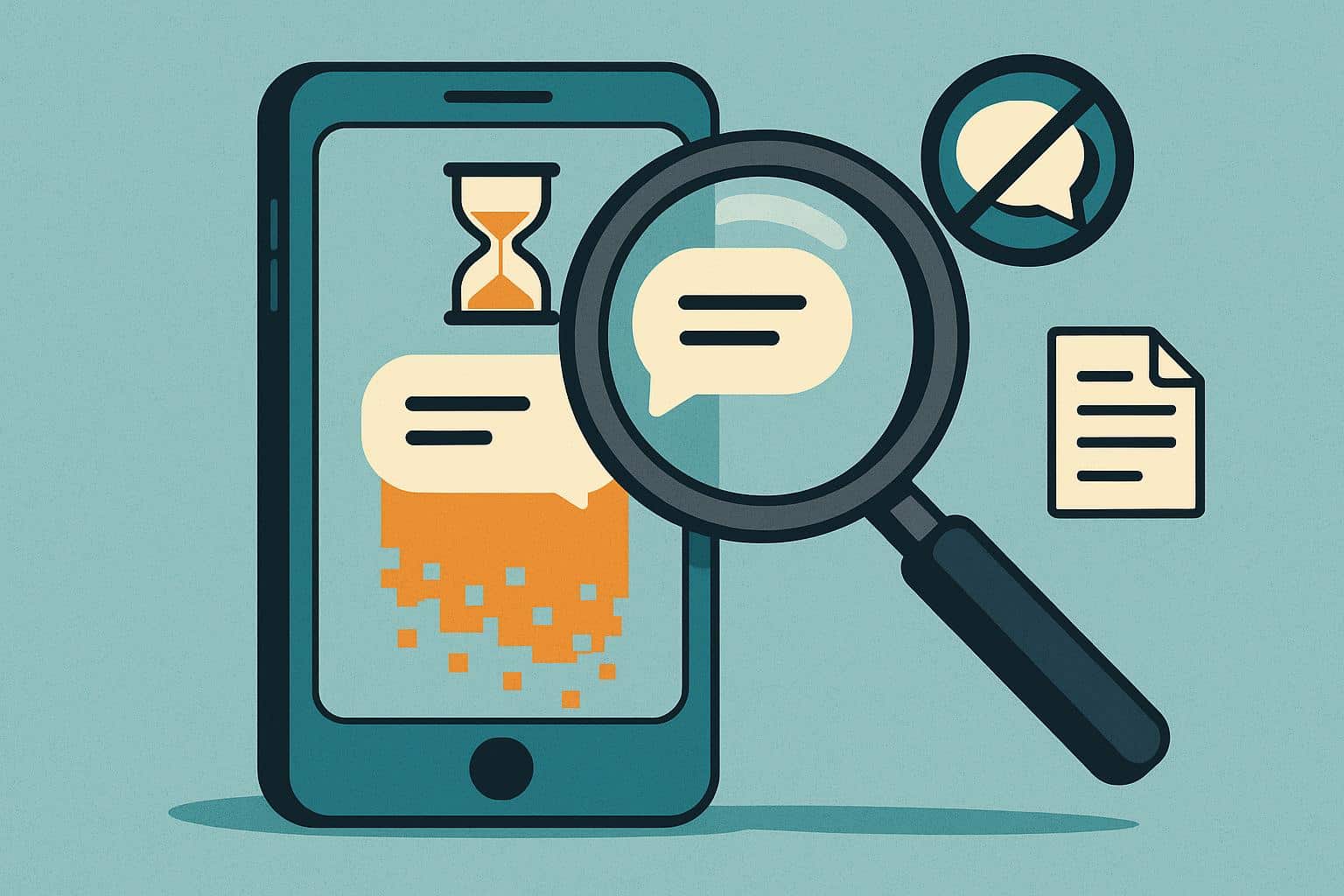 Digital chat bubbles and disappearing message icons representing ephemeral communication policies