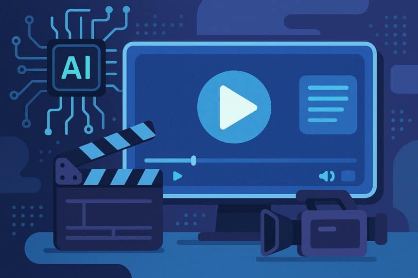 Abstract visual of AI technology transforming video production and digital content creation