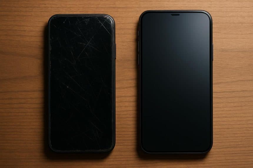 Smartphone with cracked screen beside a new model, highlighting reasons to upgrade your phone