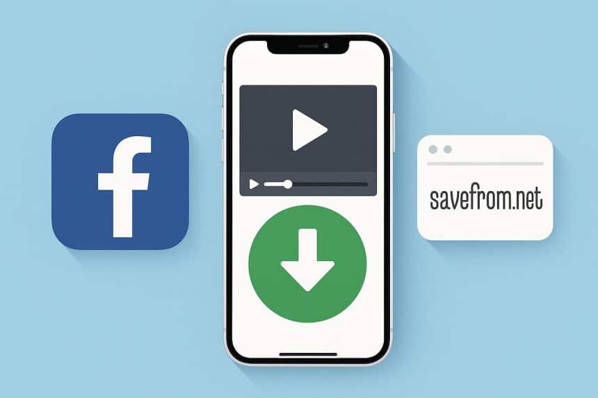 SaveFrom.net interface displayed on an iPhone showing Facebook video download process