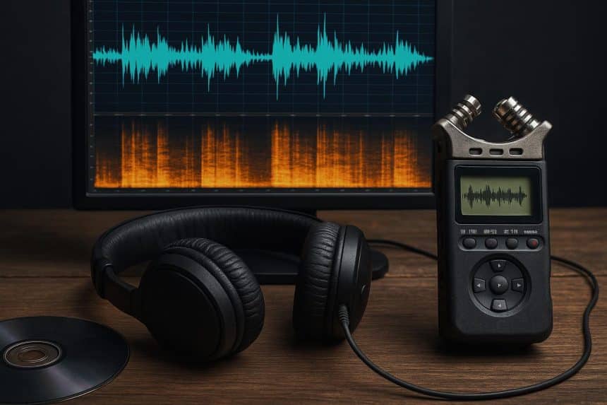 Audio editing software interface displaying waveform and noise reduction tools for improving recordings