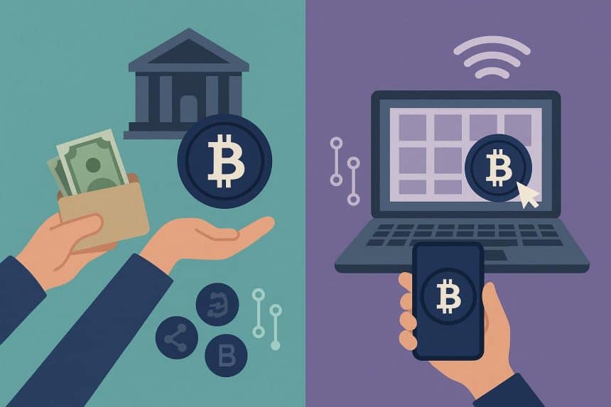 Comparing in-person and online digital asset purchases, highlighting key differences and features