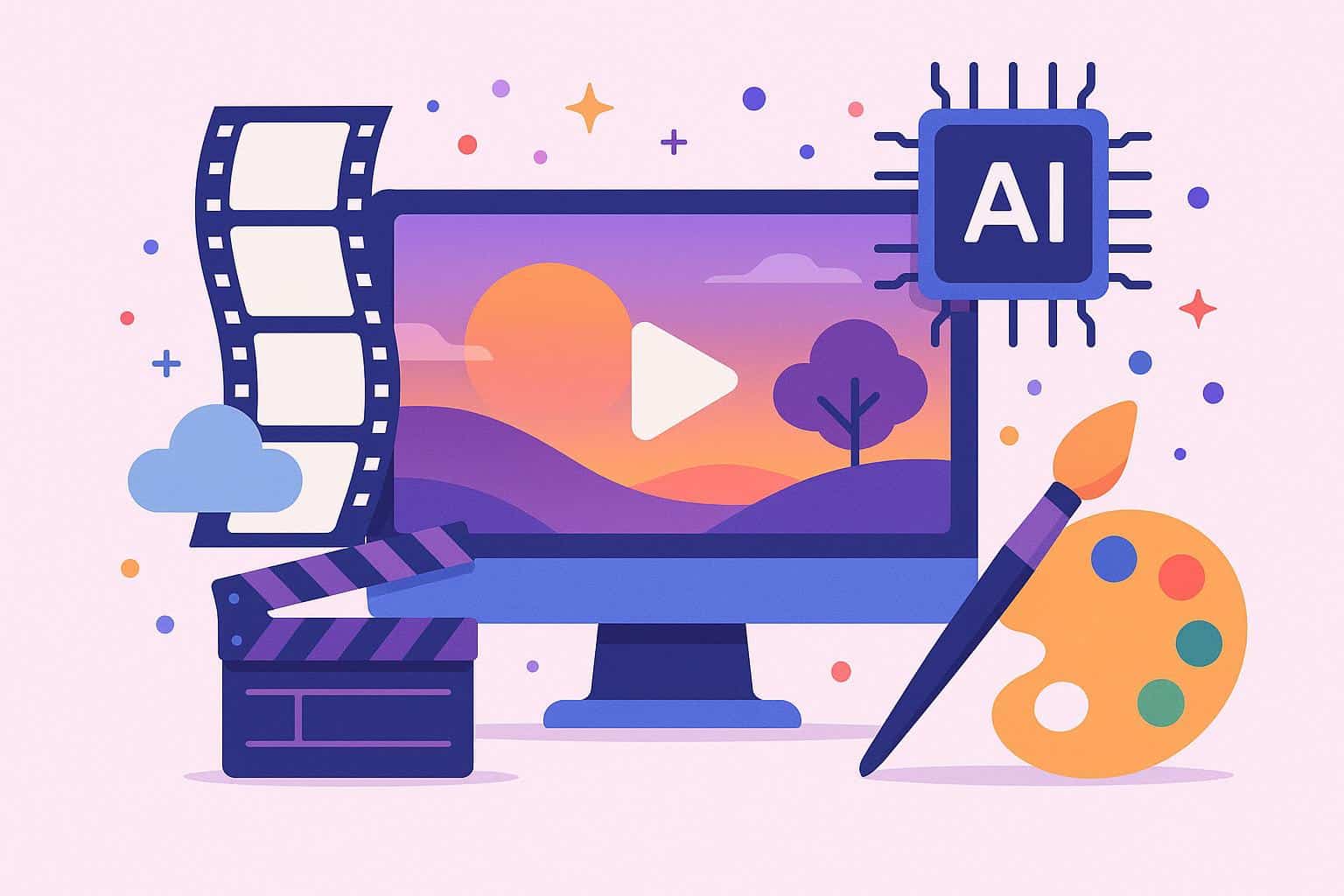 Futuristic AI software creating digital video content with creative tools and vibrant visuals